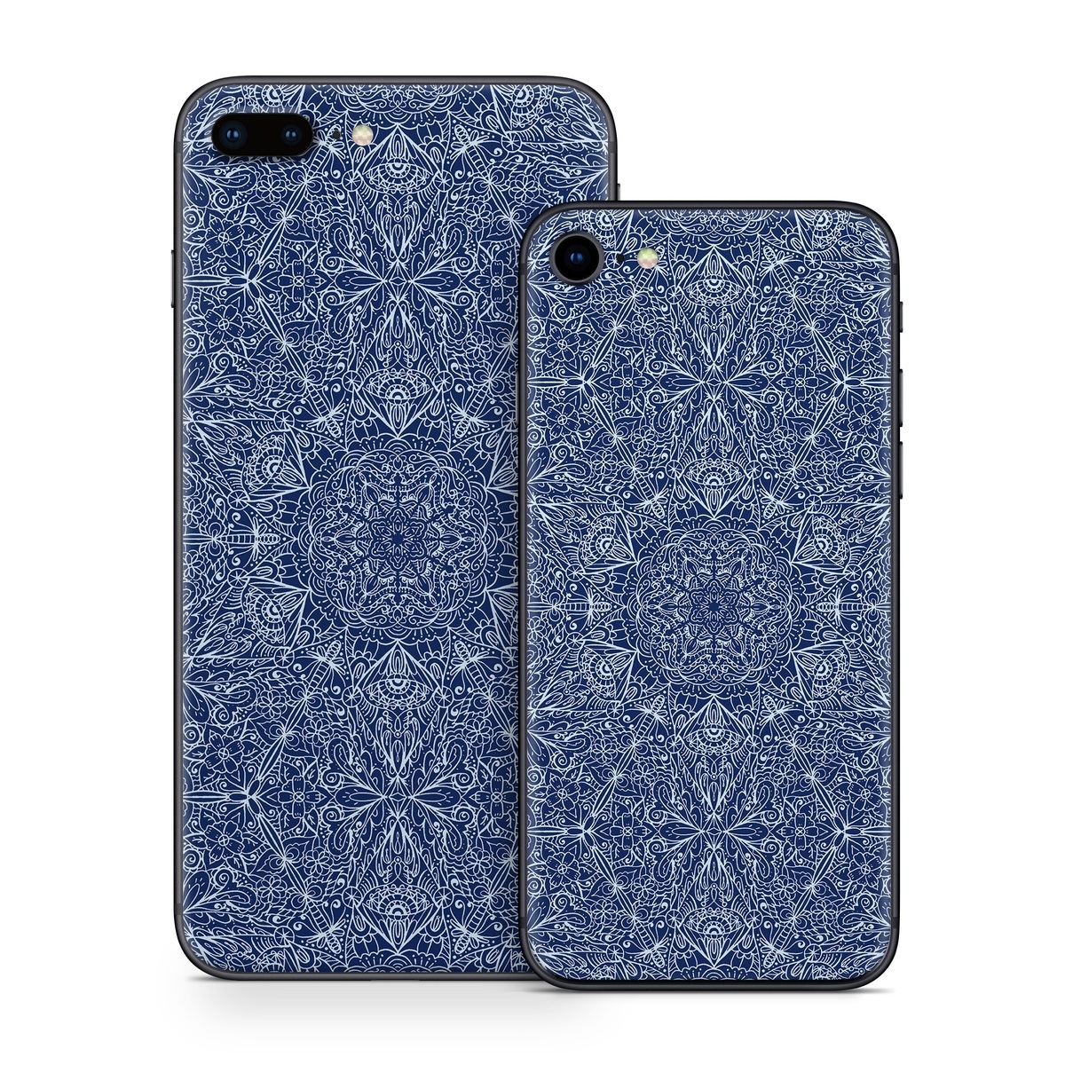 iPhone 8 Series Skin design of Blue, Pattern, Azure, Cobalt blue, Design, Textile, Electric blue, Wallpaper, Symmetry, with blue, white colors