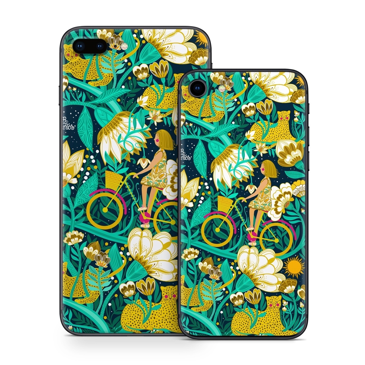 iPhone 8 Series Skin design of Green, Rectangle, Plant, Aqua, Pattern, Electric blue, Art, Motif, Design, Visual arts, with green, black, blue, yellow, pink, white, red, brown colors