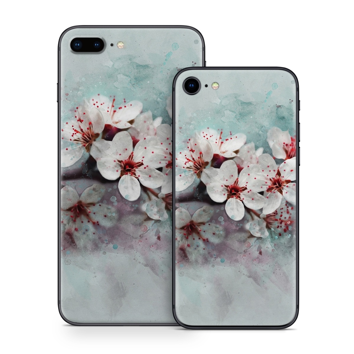 iPhone 8 Series Skin design of Blossom, Flower, Cherry blossom, Watercolor paint, Plant, Spring, Pink, Petal, Branch, Painting, with white, gray, red, pink, purple, blue colors