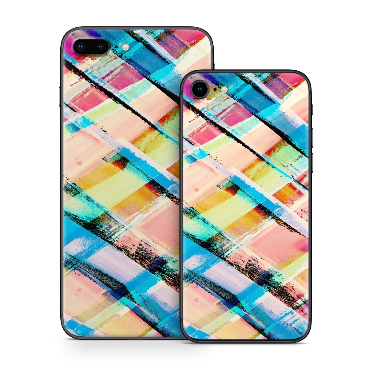 iPhone 8 Series Skin design of Line, Pattern, Turquoise, Plaid, Orange, Colorfulness, Design, Textile, Tints and shades, with blue, pink, red, purple, yellow, orange colors