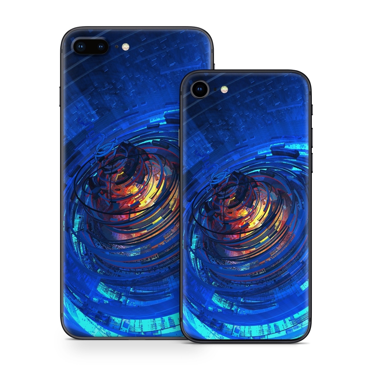 iPhone 8 Series Skin design of Blue, Water, Circle, Vortex, Electric blue, Wave, Liquid, Graphics, Pattern, Colorfulness, with blue, orange, yellow colors