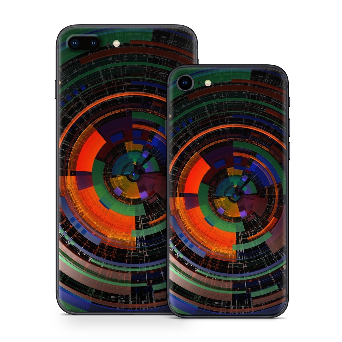 iPhone 8 Series Skin design of Colorfulness, Pattern, Circle, Design, Architecture, Symmetry, Art, Spiral, Psychedelic art, with black, red, blue, green, orange, brown colors