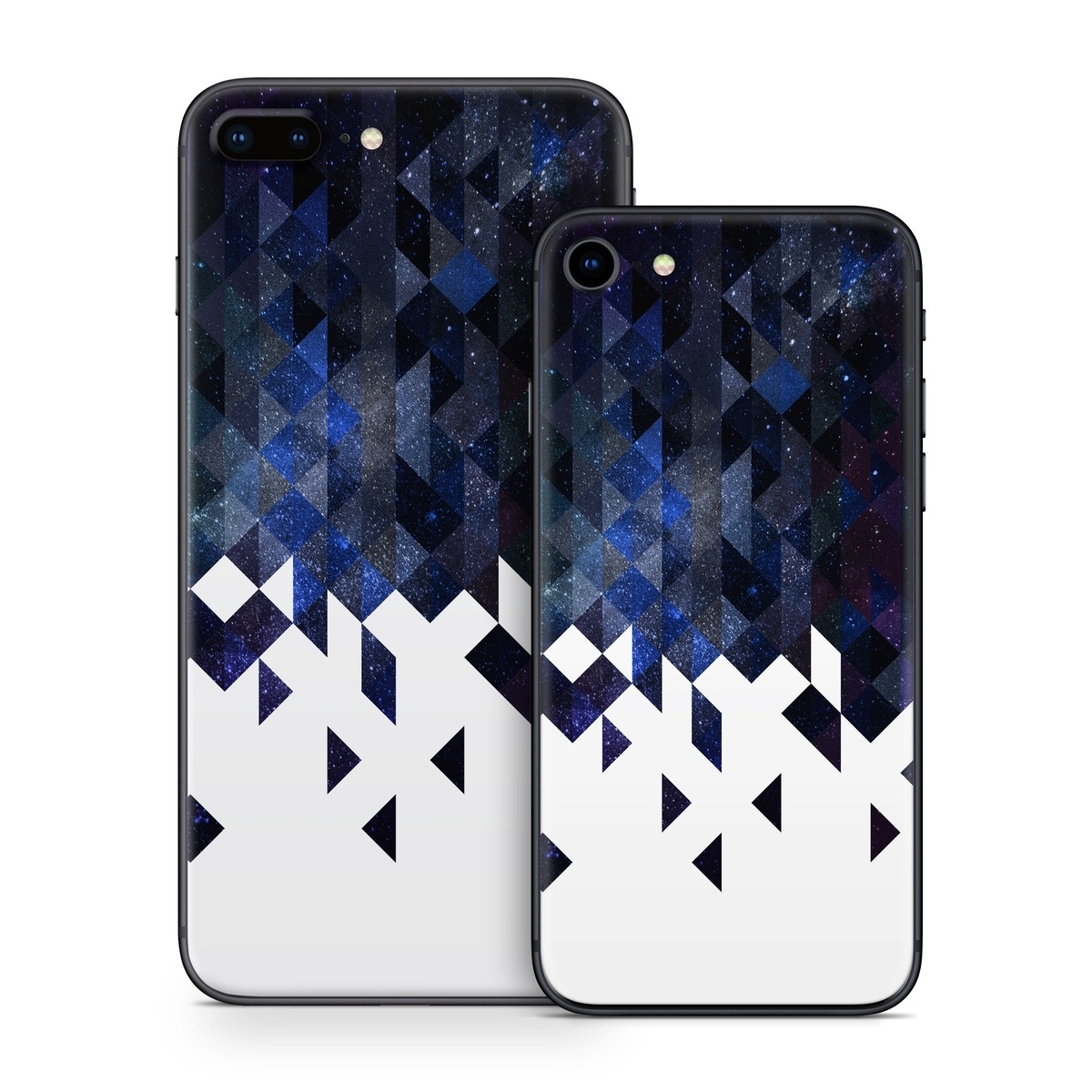 iPhone 8 Series Skin design of Text, Pattern, Graphic design, Font, Purple, Design, Line, Triangle, Logo, Graphics, with black, blue, white colors