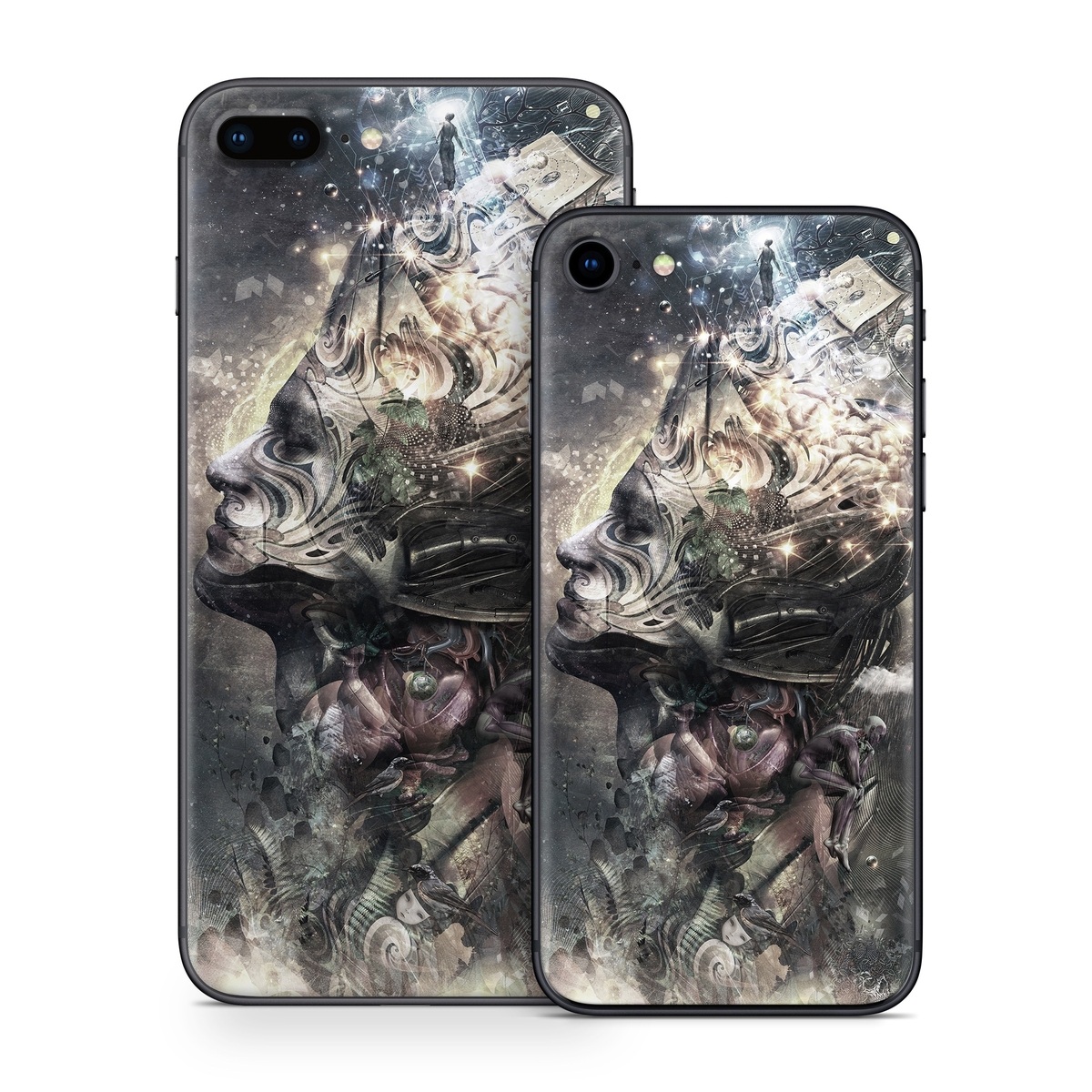 iPhone 8 Series Skin design of Space, Cg artwork, Art, Sky, Darkness, Illustration, Graphic design, Outer space, Graphics, Animation, with white, black, gray, yellow colors