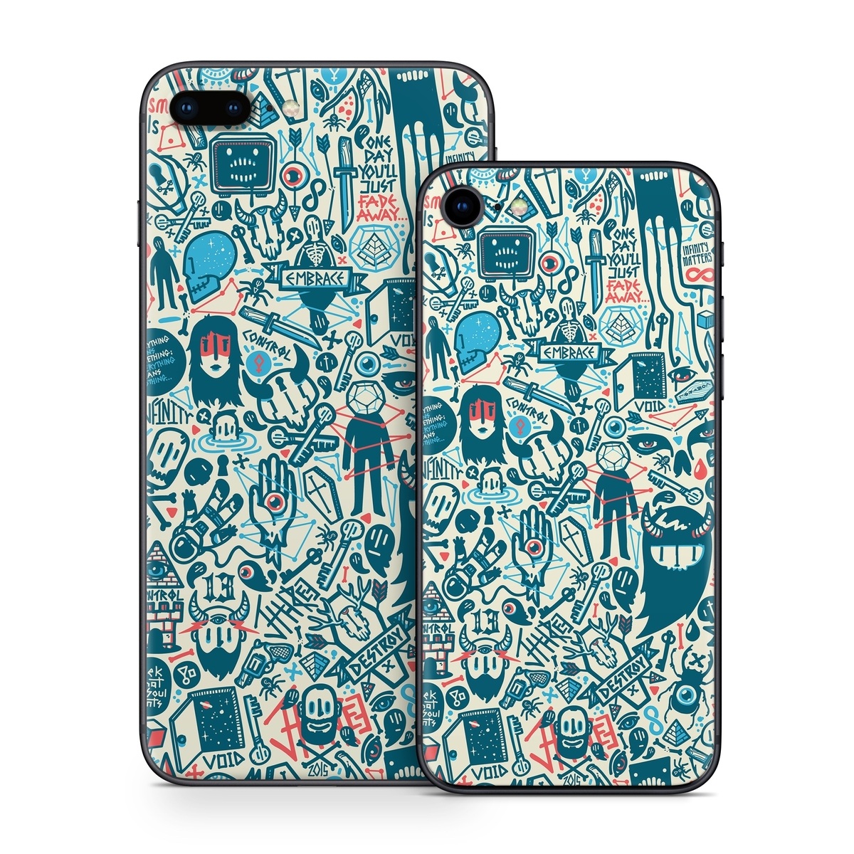 iPhone 8 Series Skin design of Pattern, Psychedelic art, Turquoise, Art, Design, Visual arts, Line, Drawing, Doodle, Graphic design, with white, green, blue, red colors