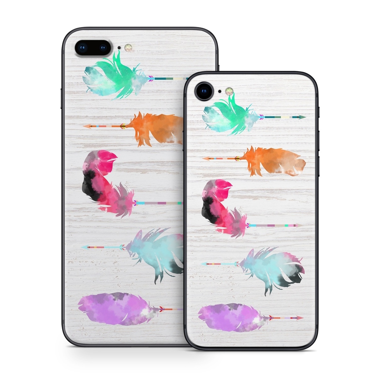 iPhone 8 Series Skin design of Pink, Watercolor paint, Illustration, Feather, Design, Art, Painting, Graphic design, Visual arts, Drawing, with white, orange, red, blue, pink, purple, green colors