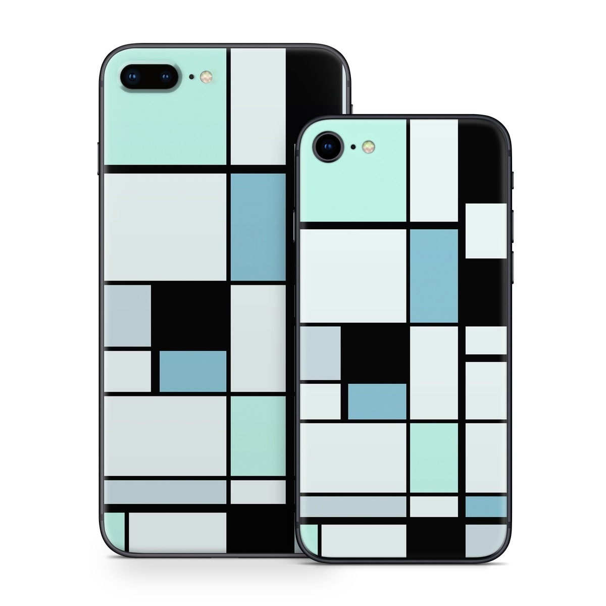 iPhone 8 Series Skin design of Blue, Line, Turquoise, Pattern, Rectangle, Design, Parallel, Square, Symmetry, Tints and shades, with black, blue, green colors