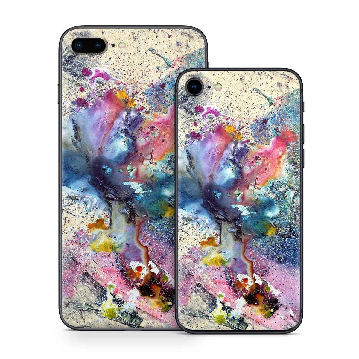 iPhone 8 Skin design of Watercolor paint, Painting, Acrylic paint, Art, Modern art, Paint, Visual arts, Space, Colorfulness, Illustration, with gray, black, blue, red, pink colors