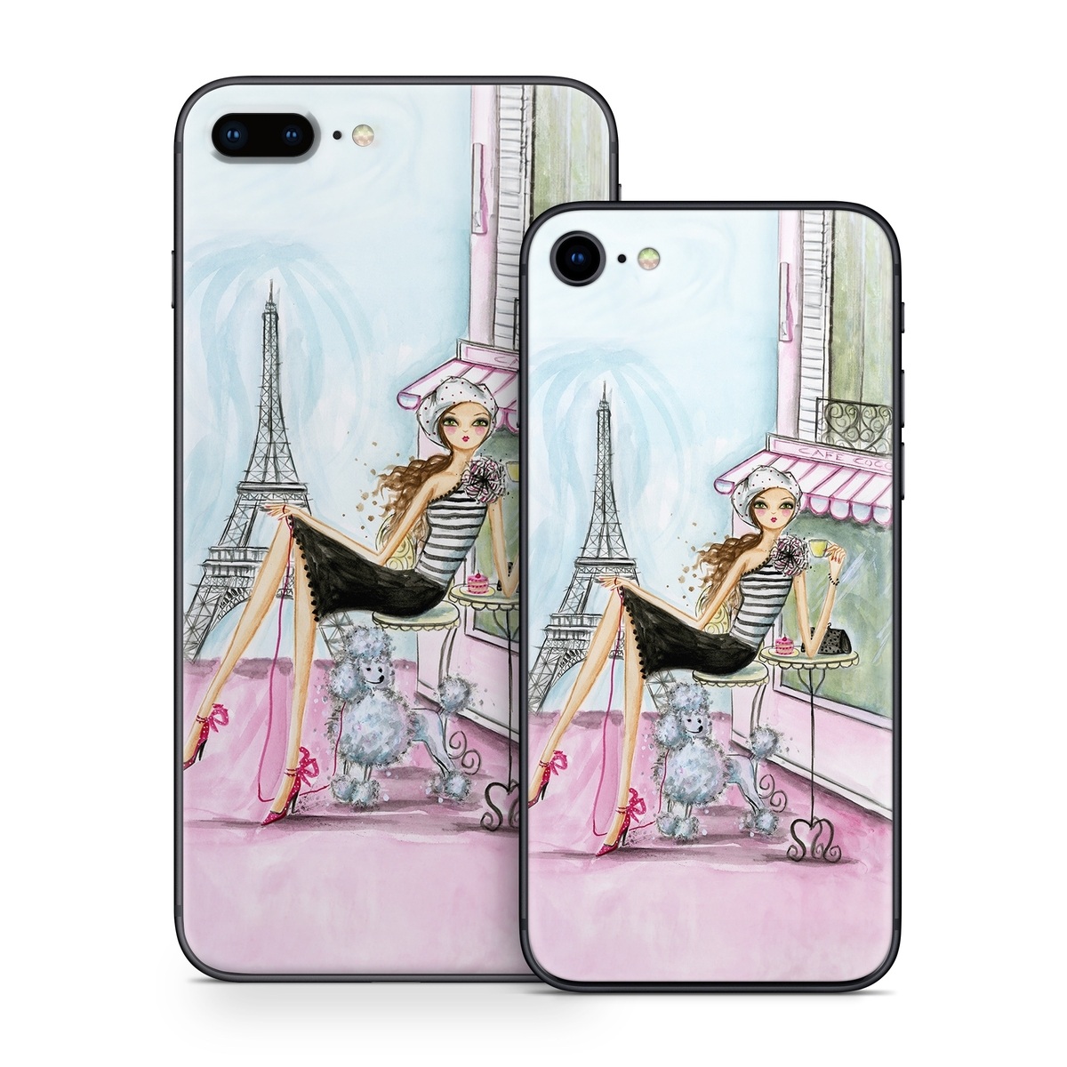 iPhone 8 Series Skin design of Pink, Illustration, Sitting, Konghou, Watercolor paint, Fashion illustration, Art, Drawing, Style, with gray, purple, blue, black, pink colors