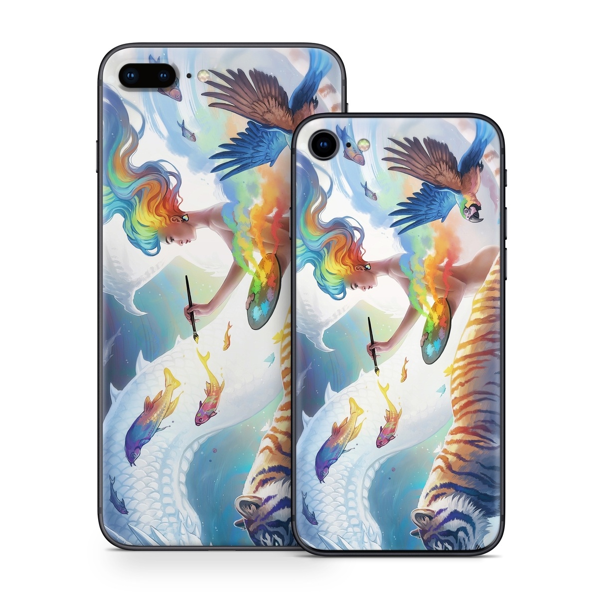 iPhone 8 Series Skin design of Siberian tiger, Bengal tiger, Vertebrate, Tiger, Felidae, Mammal, Water, Carnivore, Art, Painting, with blue, red, yellow, orange, green, purple, black, white colors