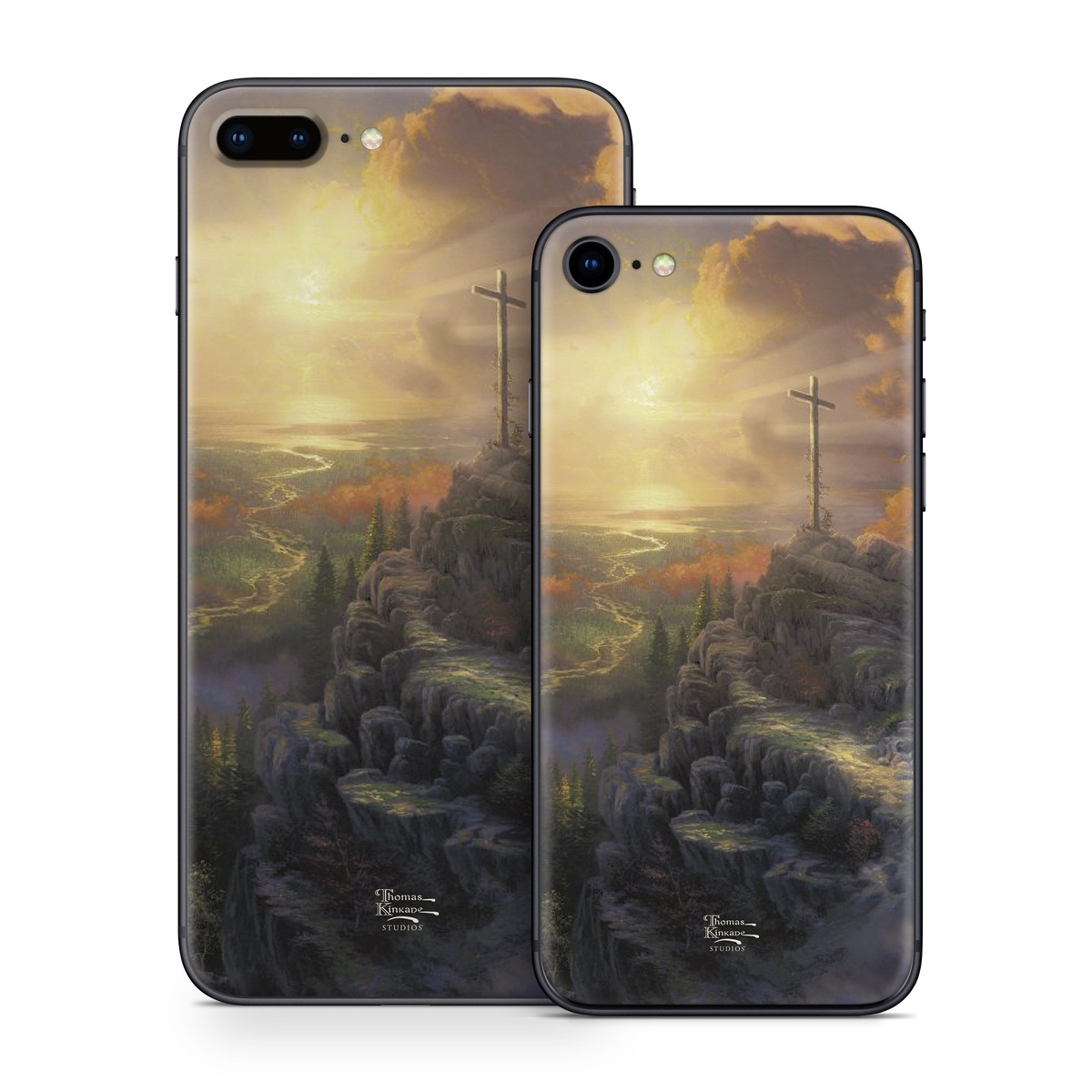 iPhone 8 Series Skin design of Painting, Natural landscape, Sky, Cross, Landscape, Visual arts, Art, Symbol, Acrylic paint, with black, gray, green, red colors