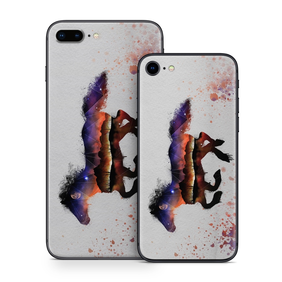 iPhone 8 Series Skin design of Watercolor paint, Illustration, Art, Horse, Paint, Drawing, Graphic design, Painting, Visual arts, Mustang horse, with gray, white, purple, red, yellow, black, orange colors