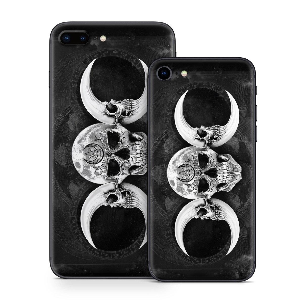 iPhone 8 Series Skin design of Bone, Skull, Darkness, Monochrome, Black-and-white, Circle, Symmetry, Visual Arts, Illustration, Skeleton, Drawing, with black, white, gray colors