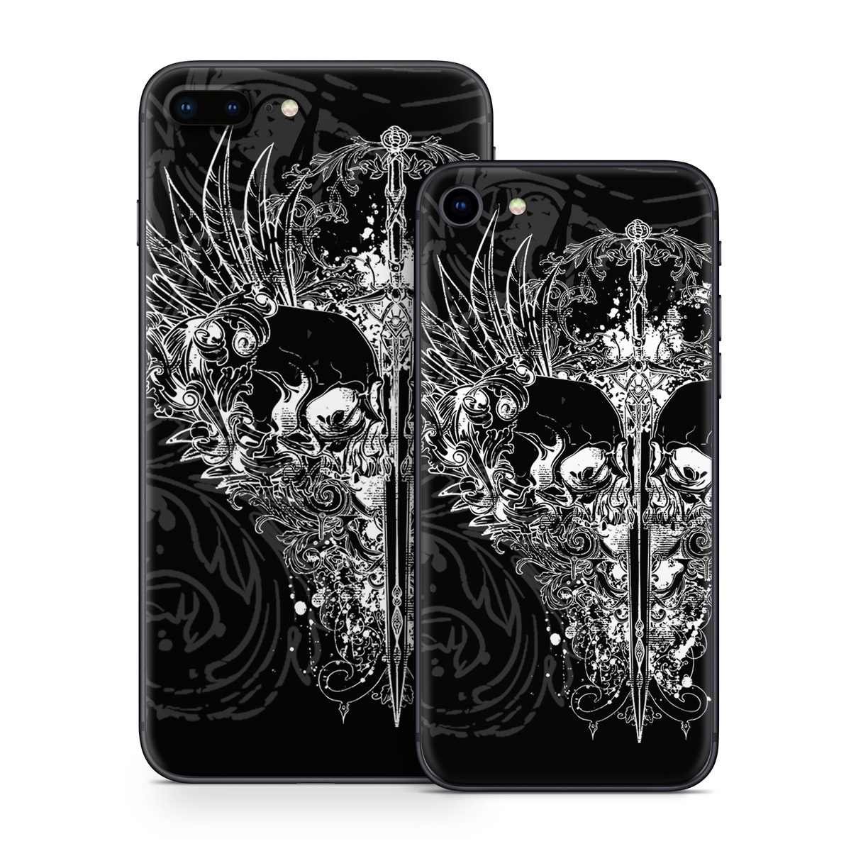 iPhone 8 Series Skin design of Illustration, Art, Design, Monochrome, Graphic design, Pattern, Fictional character, Skull, Black-and-white, Graphics, with black, gray colors