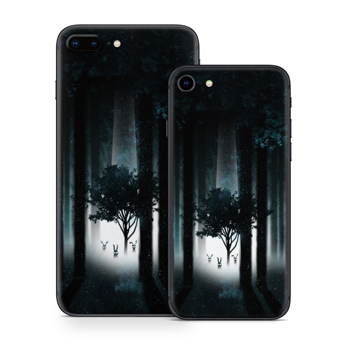 iPhone 8 Series Skin design of Darkness, Black, Nature, Tree, Natural environment, Forest, Atmosphere, Atmospheric phenomenon, Light, Natural landscape, with black, blue, white colors