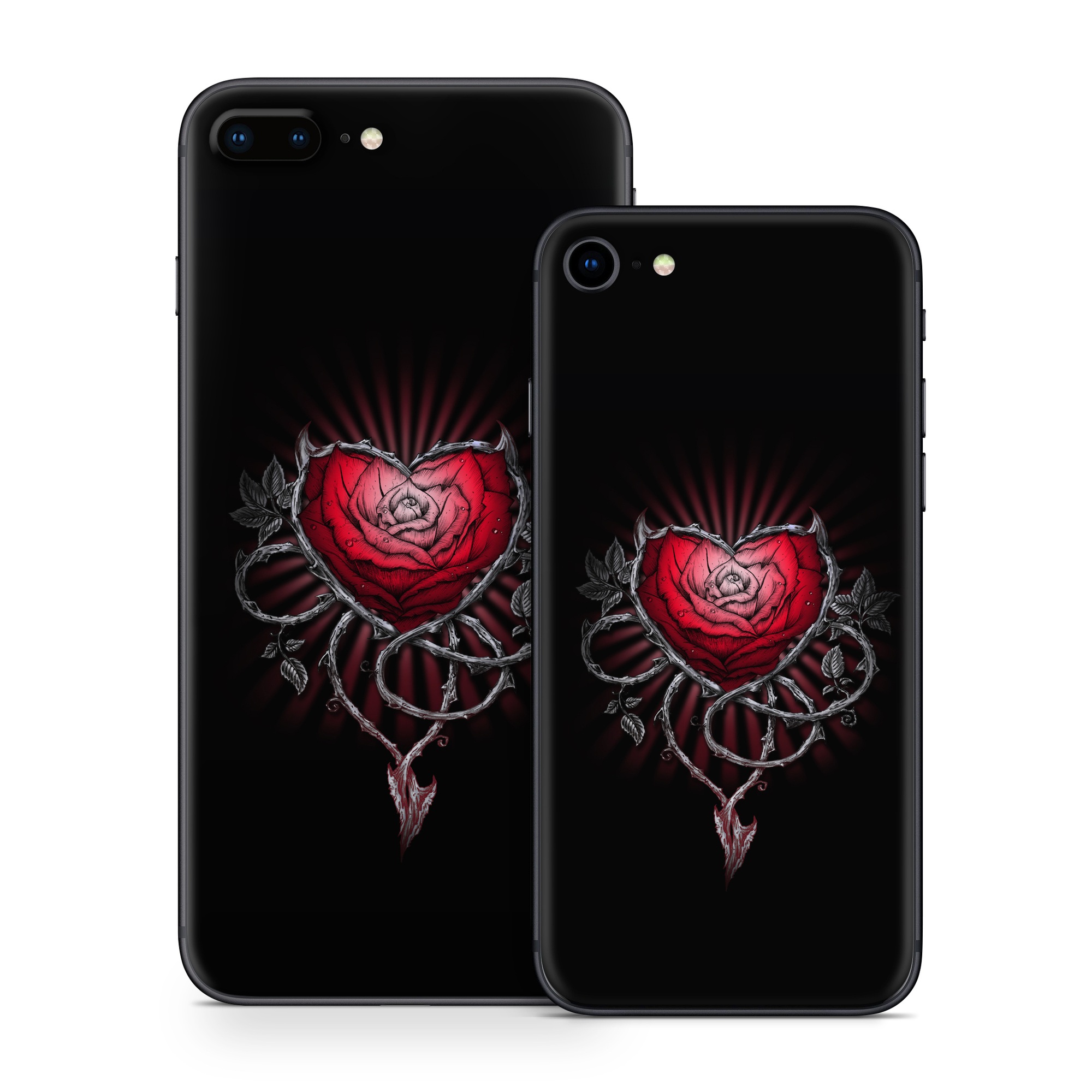 iPhone 8 Series Skin design of Human body, Flash photography, Gesture, Sleeve, Petal, Font, Jewellery, Fictional character, Magenta, Symmetry, with black, white, red, gray colors