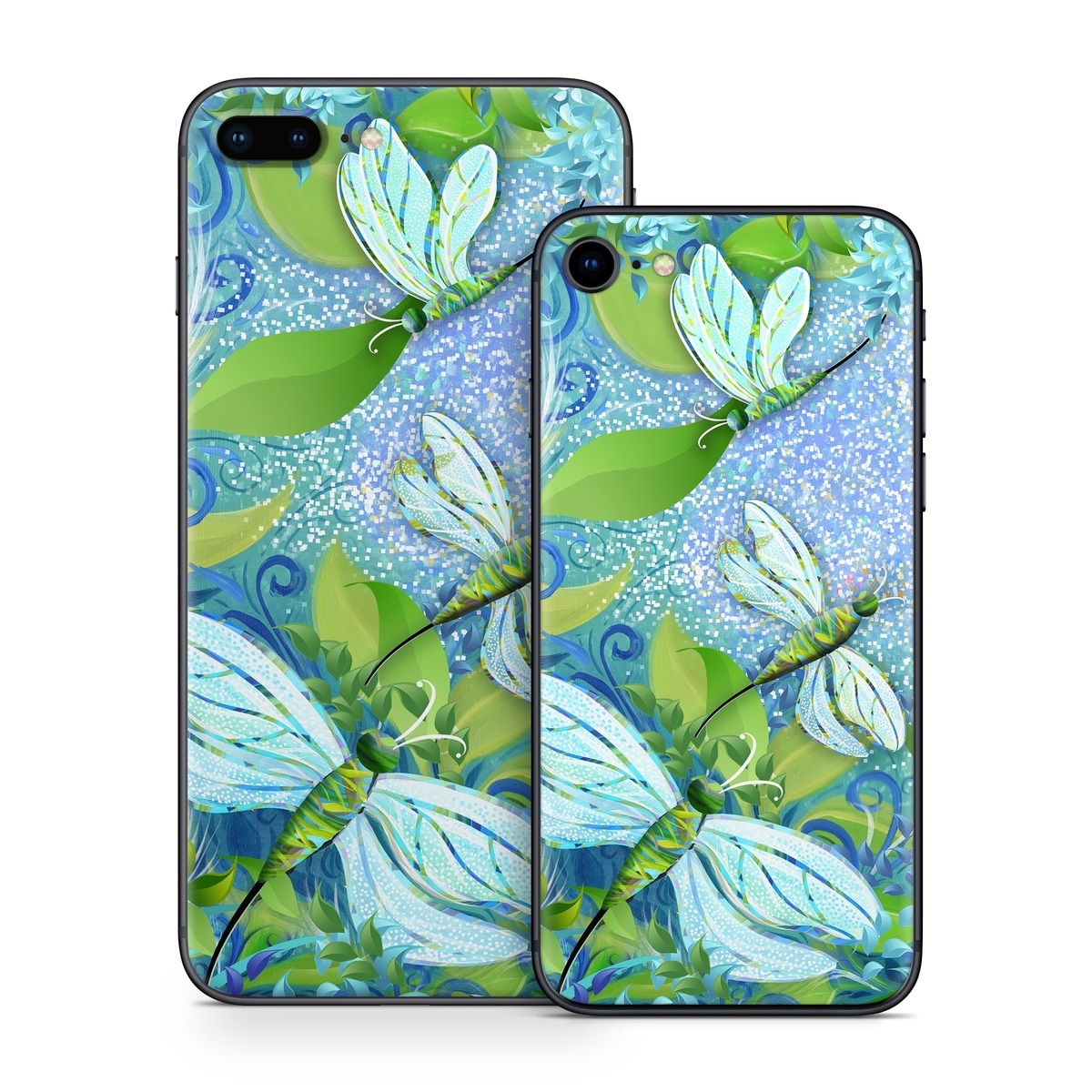 iPhone 8 Series Skin design of Green, Blue, Leaf, Plant, Pattern, Tree, Design, Organism, Branch, Flower, with gray, blue, green, purple colors