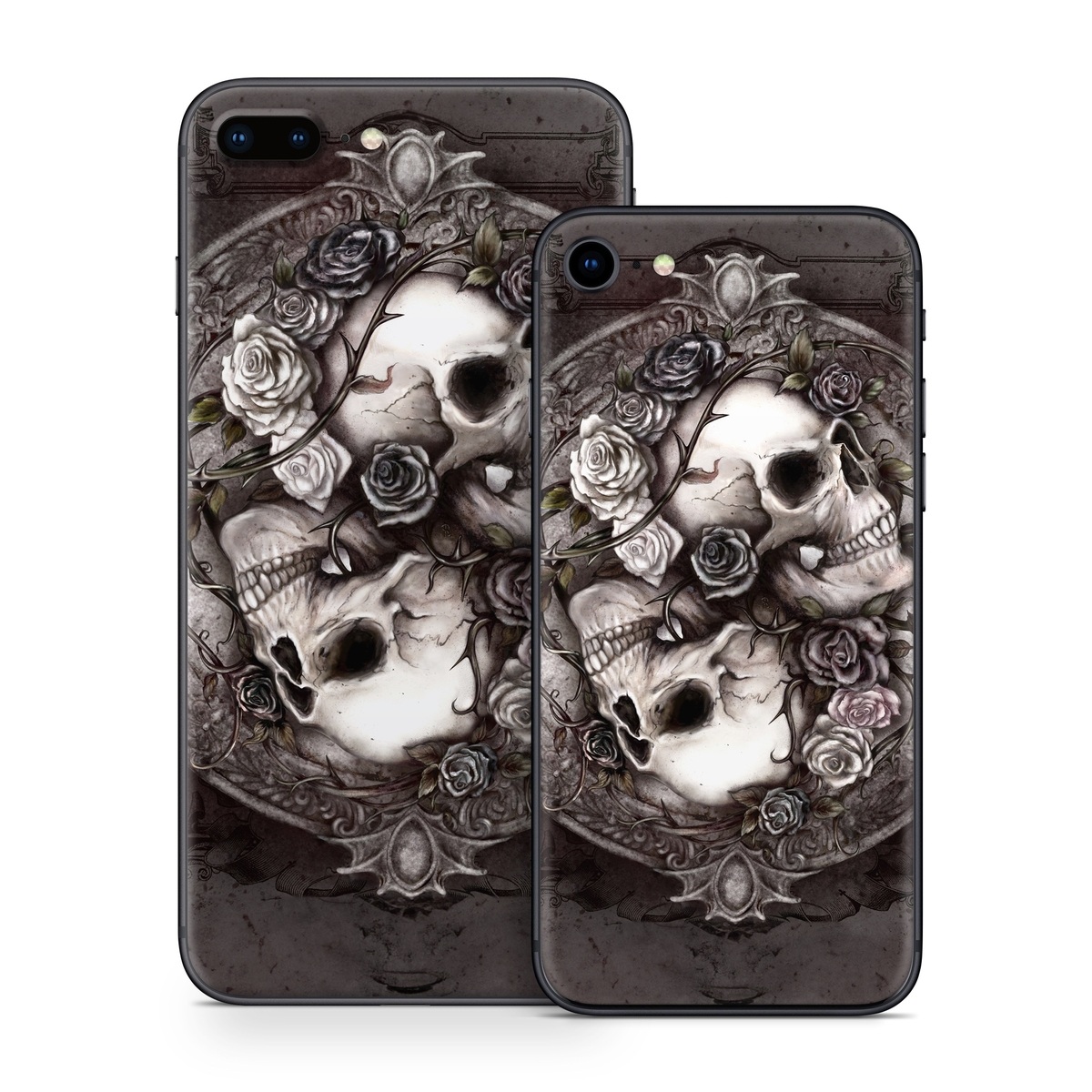 iPhone 8 Series Skin design of Skull, Bone, Illustration, Font, Still life photography, Photography, Still life, Art, Monochrome, Circle, with black, white, brown, pink colors