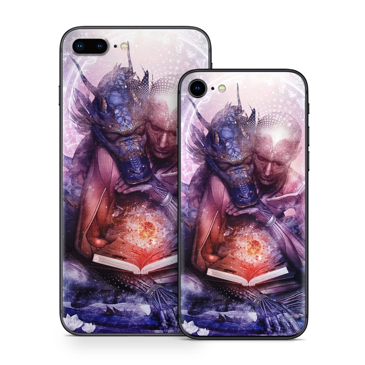 iPhone 8 Series Skin design of Cg artwork, Illustration, Graphic design, Fictional character, Mythology, Graphics, Space, Art, Darkness, with blue, black, red, yellow, white colors