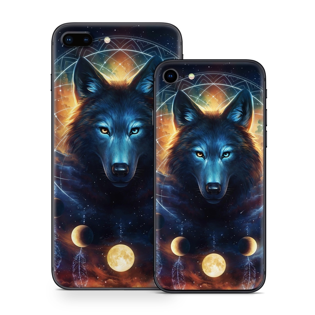 iPhone 8 Series Skin design of Light, Nature, Carnivore, Organism, Dog breed, Art, Electric blue, Space, Midnight, Illustration, with black, blue, yellow, orange, green, red, white colors