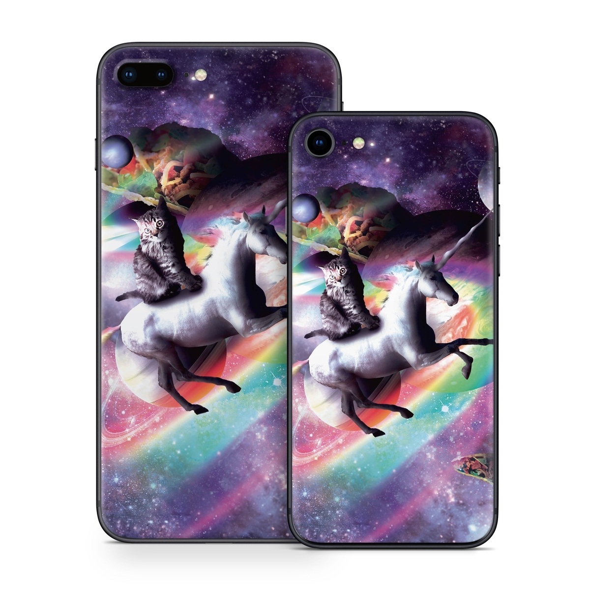iPhone 8 Series Skin design of Illustration, Graphic design, Fictional character, Space, Sky, Astronomical object, Universe, Outer space, Art, Unicorn, with black, white, gray, red, yellow, green, blue, orange colors