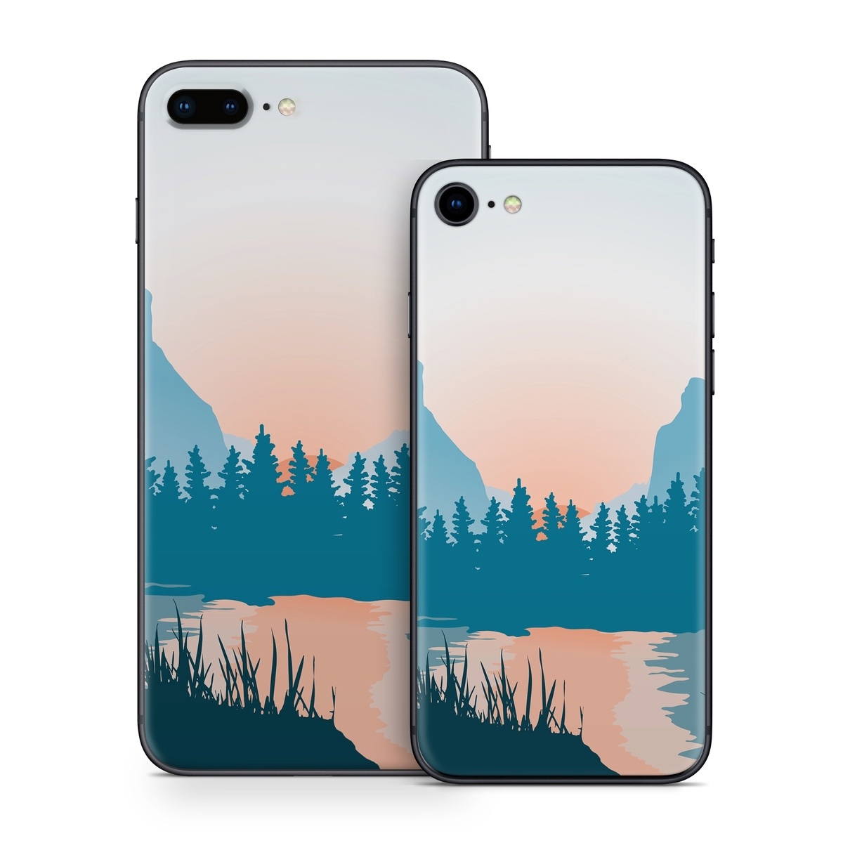 iPhone 8 Series Skin design of Sky, Atmosphere, Mountain, Ecoregion, Plant, Natural landscape, Larch, Highland, Fog, Atmospheric phenomenon, with blue, yellow, orange, green colors