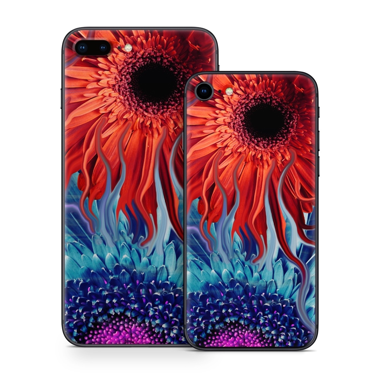 iPhone 8 Series Skin design of Psychedelic art, Pattern, Organism, Colorfulness, Art, Flower, Petal, Design, Fractal art, Electric blue, with red, black, blue, purple, gray colors