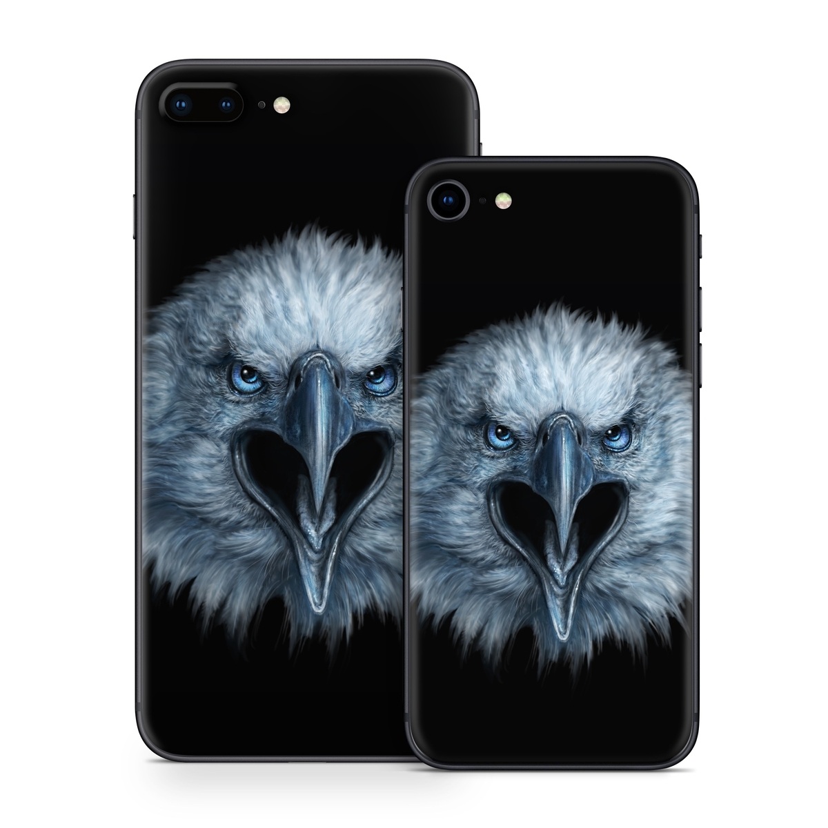 iPhone 8 Series Skin design of Bird, Vertebrate, Bird of prey, Beak, Eagle, Wildlife, Organ, Close-up, Eye, Accipitriformes, with white, gray, black, blue colors