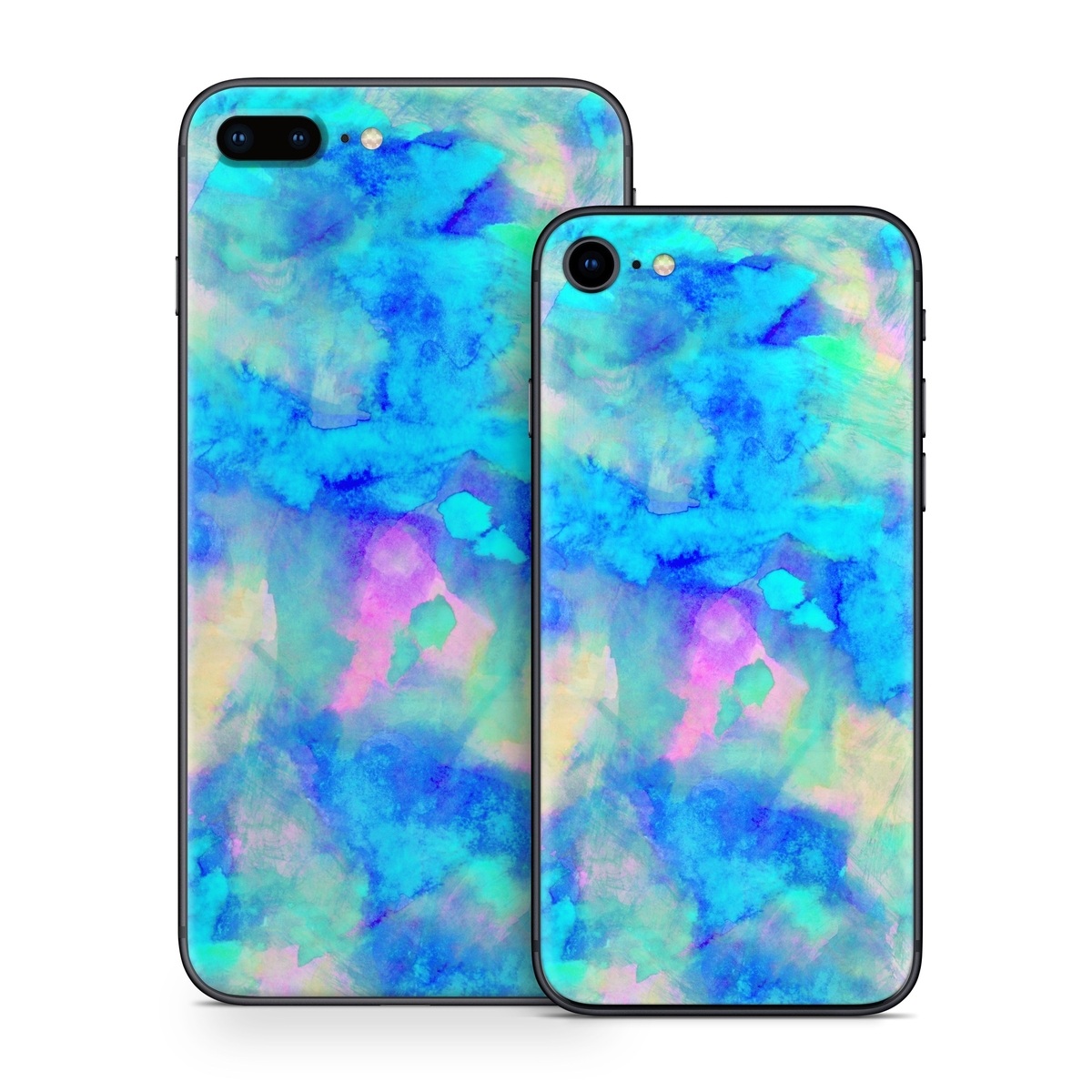 iPhone 8 Series Skin design of Blue, Turquoise, Aqua, Pattern, Dye, Design, Sky, Electric blue, Art, Watercolor paint, with blue, purple colors