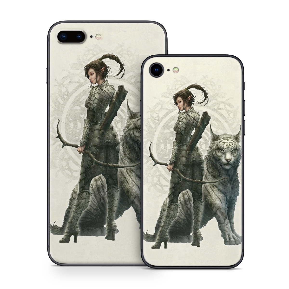 iPhone 8 Series Skin design of Illustration, Fictional character, Drawing, Woman warrior, Art, Mythology, Sketch, with gray, black, pink, yellow, green colors
