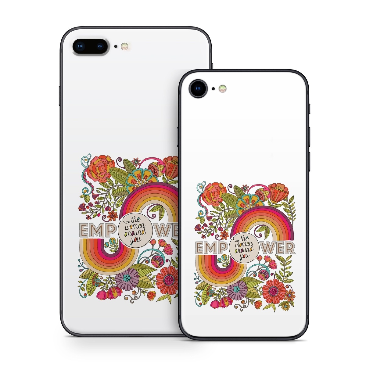 iPhone 8 Series Skin design of Botany, Flower, Font, Creative arts, Petal, Circle, Pattern, Art, Visual arts, Floral design, with white, red, yellow, orange, green, blue colors