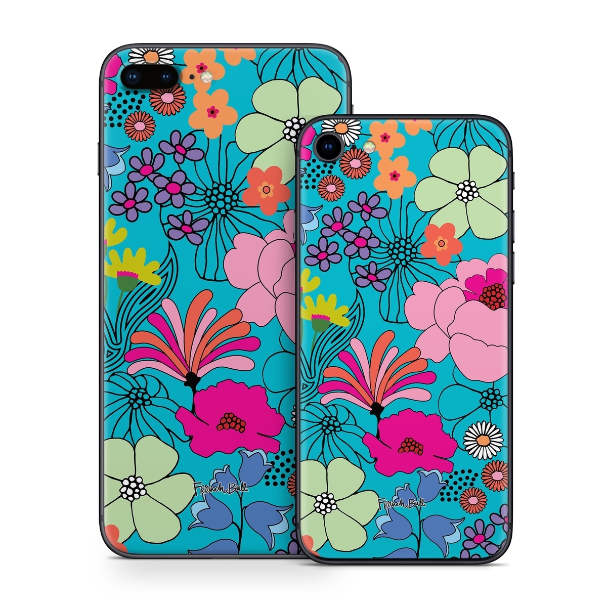 iPhone 8 Series Skin design of Flower, Green, Azure, Nature, Botany, Petal, Blue, Textile, Pink, Art, with blue, pink, yellow, orange, red, purple, green colors