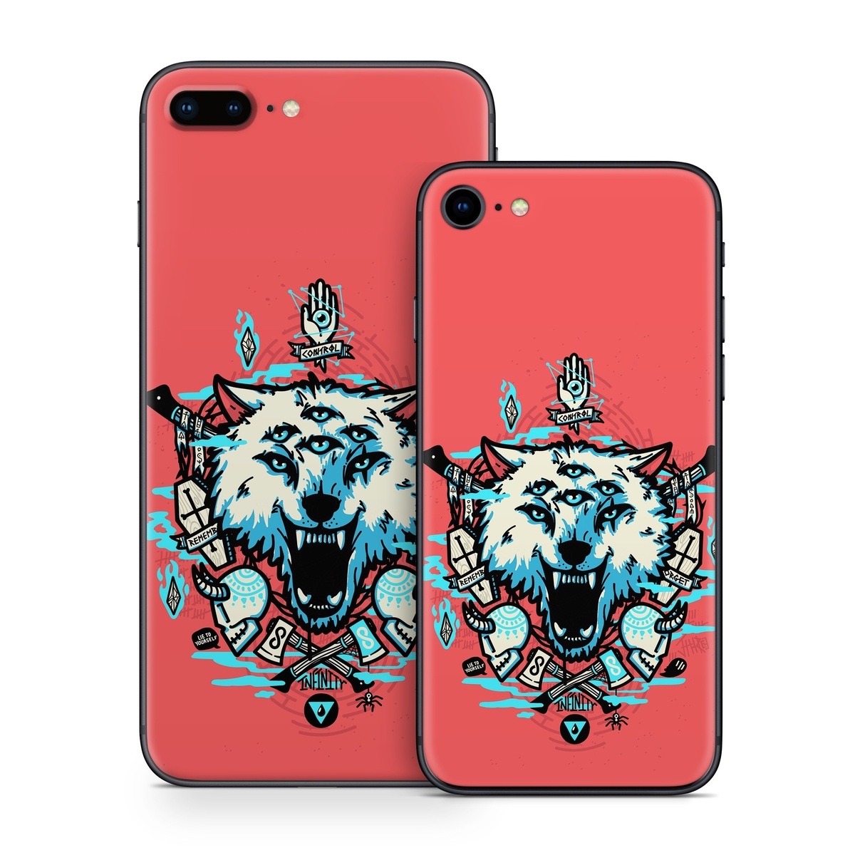 iPhone 8 Series Skin design of Graphic design, Illustration, Crest, Logo, T-shirt, Symbol, Font, Graphics, Emblem, Pattern, with red, blue, black, gray colors