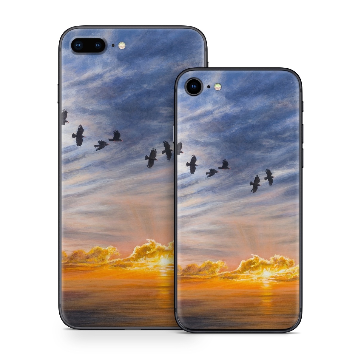 iPhone 8 Series Skin design of Sky, Cloud, Nature, Blue, Daytime, Atmosphere, Sunset, Afterglow, Evening, Horizon, with black, blue, yellow, orange, white colors