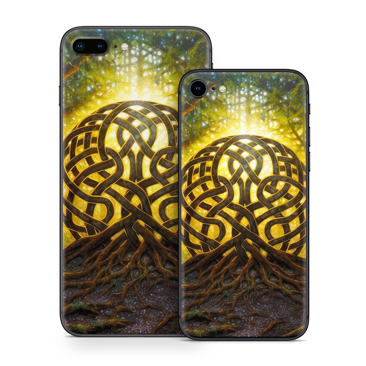 iPhone 8 Series Skin design of Art, Pattern, Circle, Symmetry, Tints and shades, Visual arts, Design, Electric blue, Graphics, Font, with green, brown, black, gray, yellow, orange, white colors