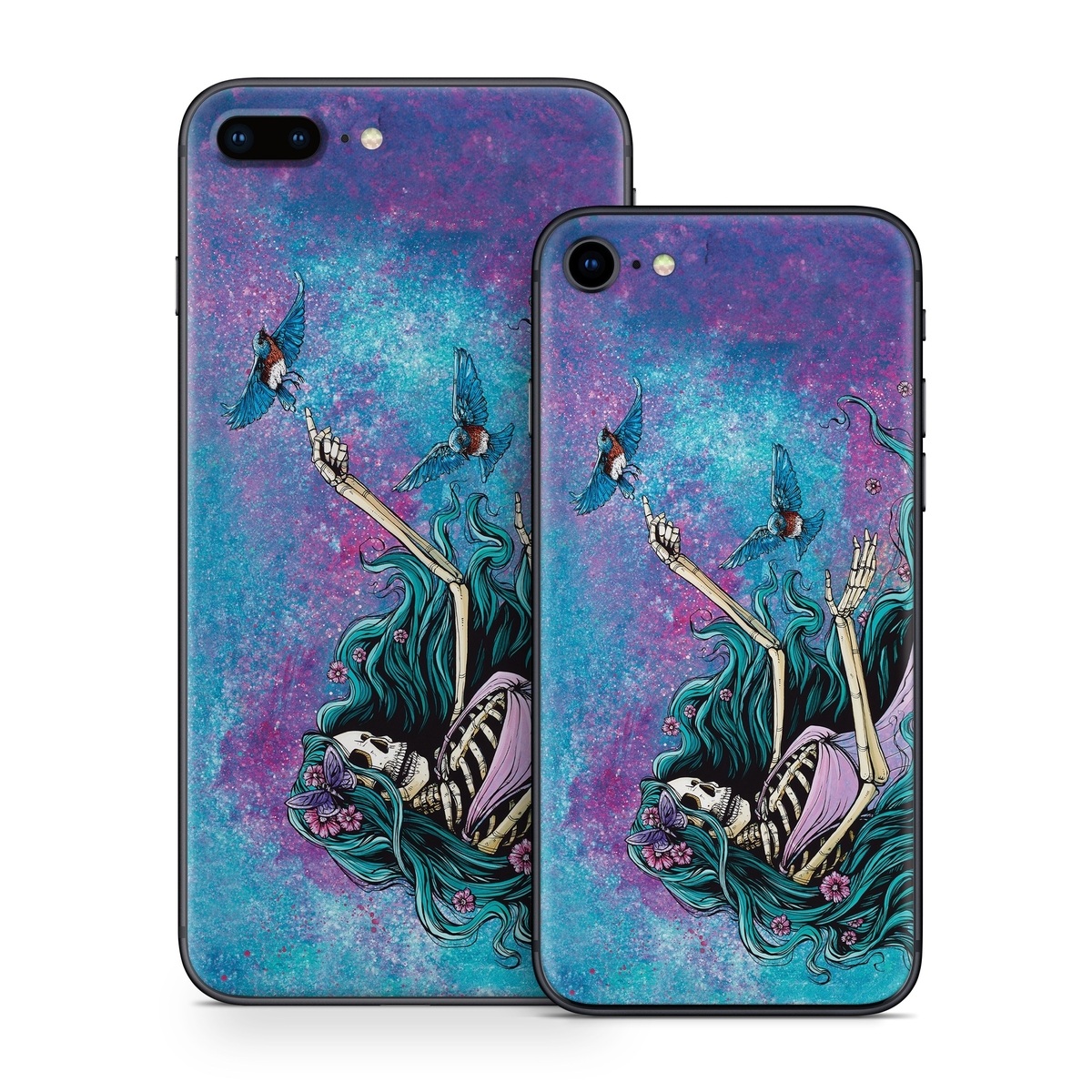 iPhone 8 Series Skin design of Green, Purple, Painting, Paint, Art, Cg artwork, Mythical creature, Musical instrument, Graffiti, Artist, with blue, purple, white, gray, brown colors