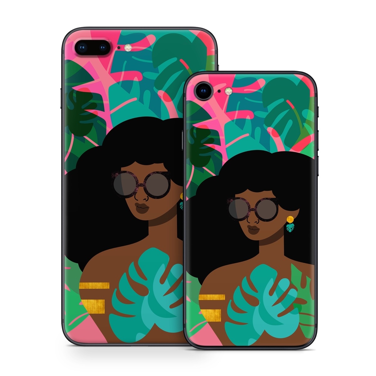iPhone 8 Series Skin design of Illustration, Afro, Art, Eyewear, Glasses, Graphic design, Visual arts, Graphics, Fictional character, with brown, black, green, pink, blue, yellow colors