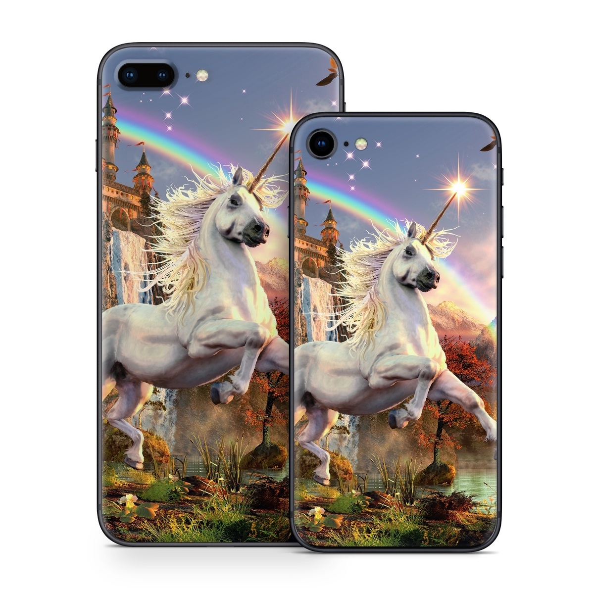 iPhone 8 Series Skin design of Nature, Unicorn, Fictional character, Sky, Mythical creature, Mythology, Cg artwork, Horse, Mane, Wildlife, with black, gray, red, green, blue colors