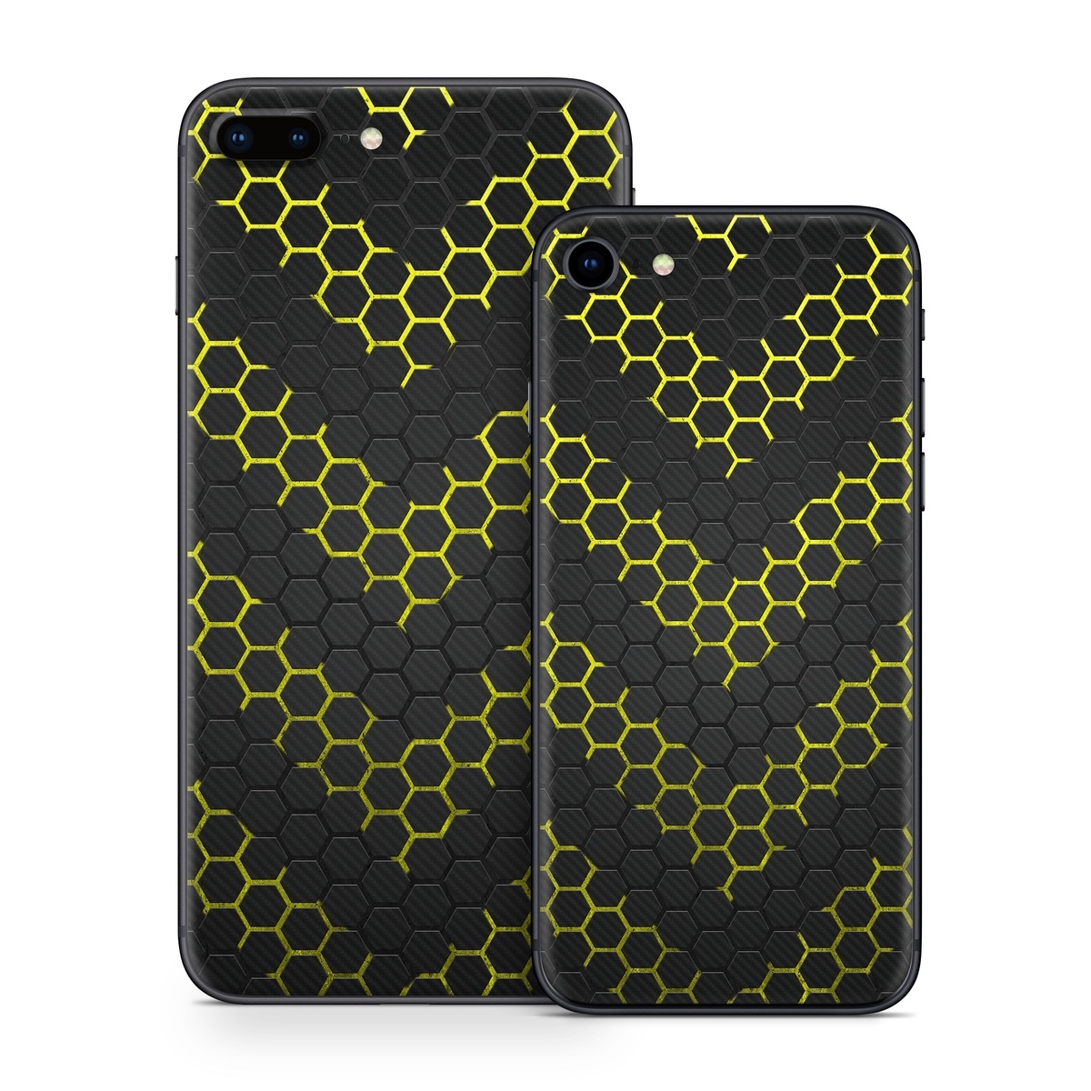 iPhone 8 Series Skin design of Black, Pattern, Yellow, Mesh, Net, Chain-link fencing, Design, Metal, with black, gray, yellow colors