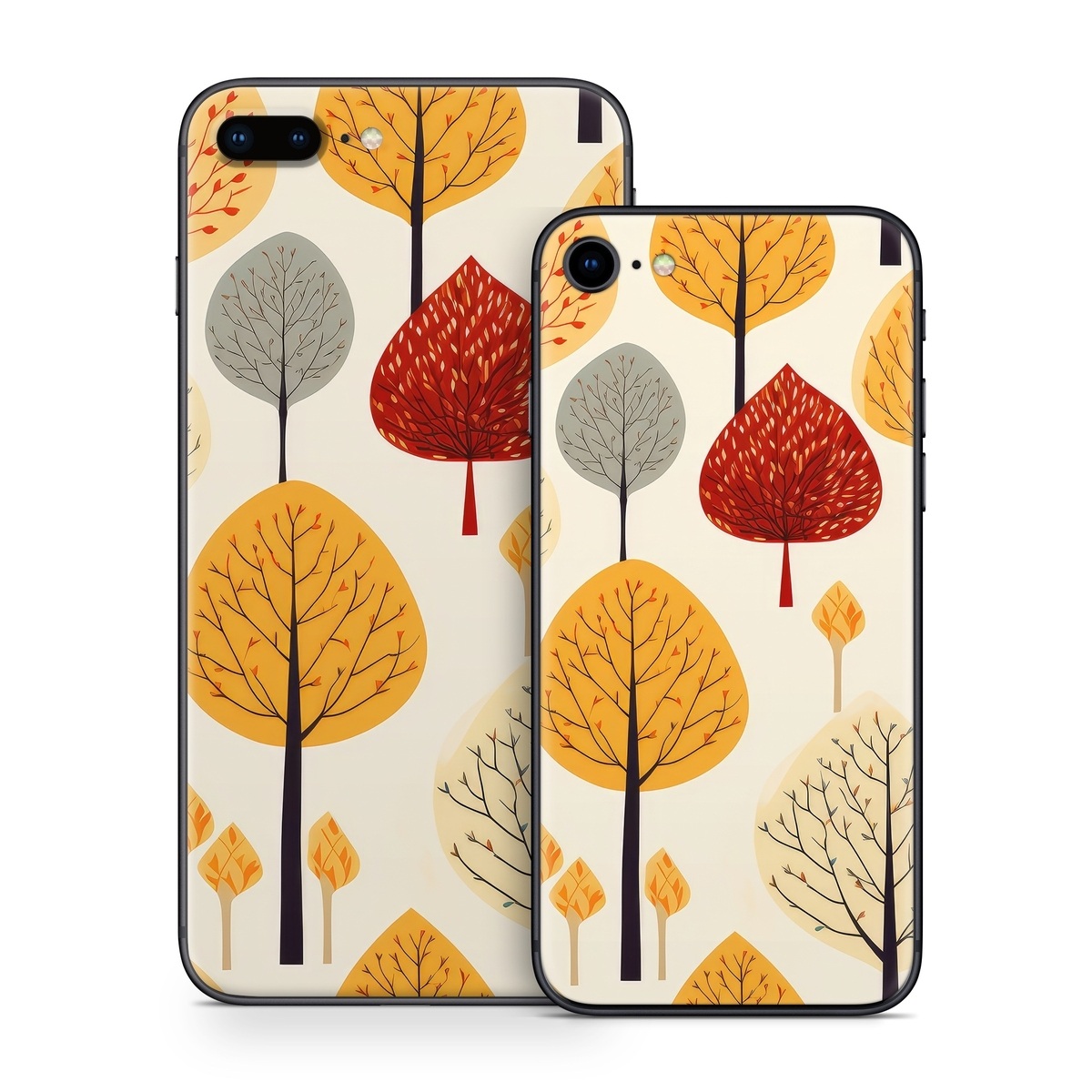 iPhone 8 Series Skin design of Plant, Leaf, Botany, Nature, Organism, Yellow, Tree, Woody plant, Terrestrial plant, Adaptation, with yellow, orange, red, black, brown colors