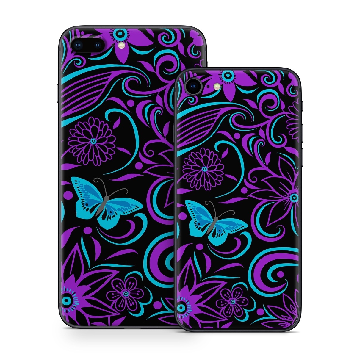 iPhone 8 Series Skin design of Pattern, Purple, Violet, Turquoise, Teal, Design, Floral design, Visual arts, Magenta, Motif, with black, purple, blue colors
