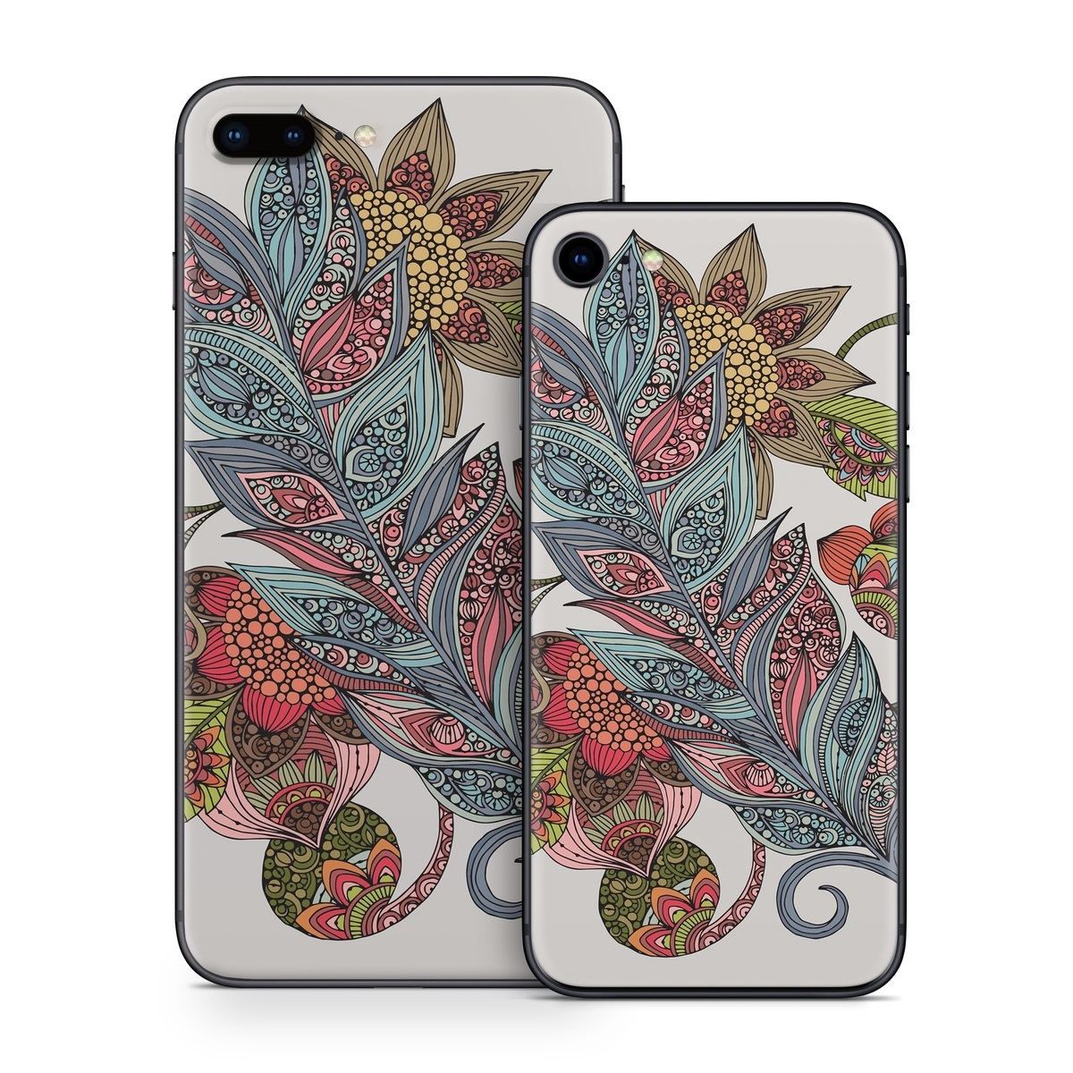 iPhone 8 Series Skin design of Botany, Plant, Leaf, Pattern, Flower, Illustration, Design, Motif, Protea family, Flowering plant, with green, blue, pink, red, yellow, orange, gray, brown colors