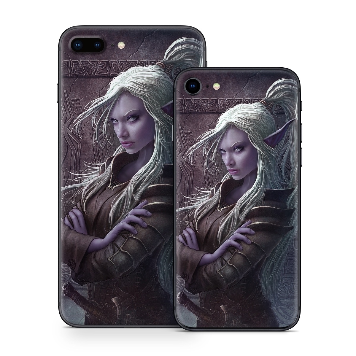 iPhone 8 Series Skin design of Cg artwork, Beauty, Purple, Lady, Illustration, Fictional character, Long hair, Photography, Art, Portrait, with black, gray, purple colors