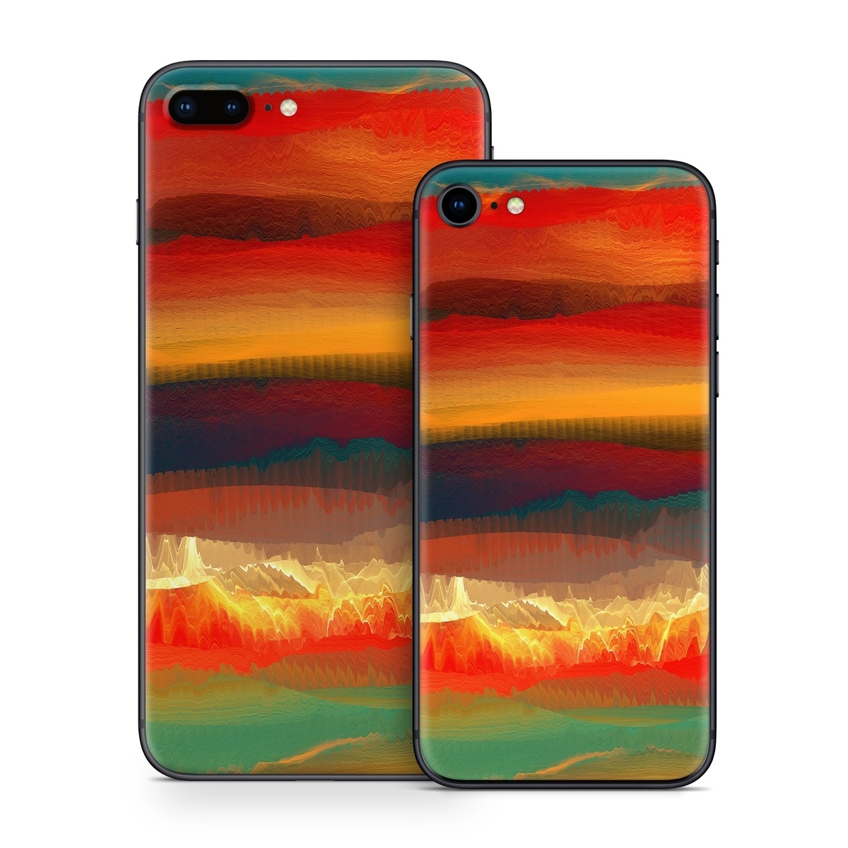 iPhone 8 Series Skin design of Sky, Red, Horizon, Afterglow, Orange, Painting, Acrylic paint, Watercolor paint, Sunset, Geological phenomenon, with red, blue, green, yellow, orange, white colors