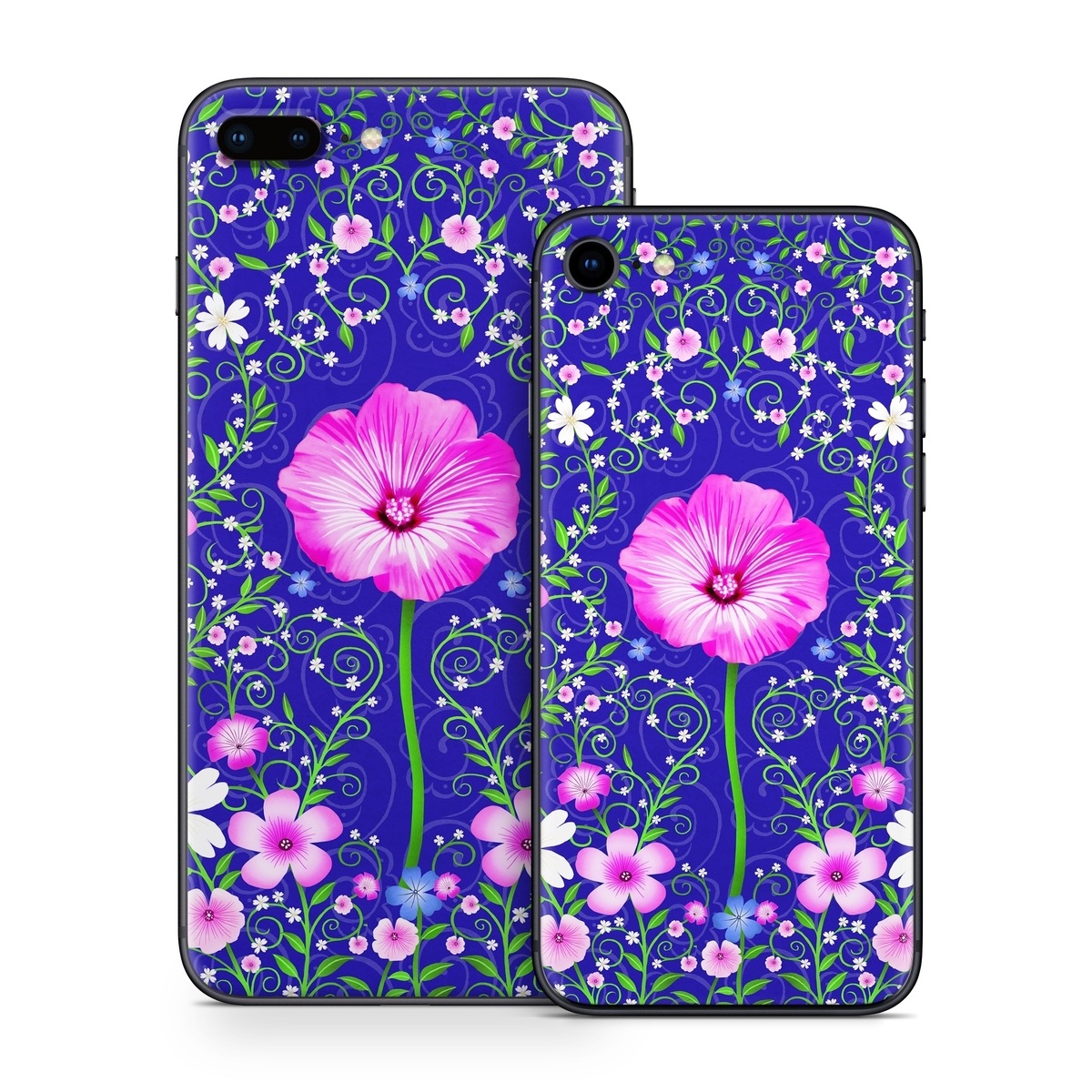 iPhone 8 Series Skin design of Purple, Violet, Flower, Plant, Wildflower, Pattern, Petal, Design, Graphics, Morning glory, with blue, purple, pink, green, white, yellow colors