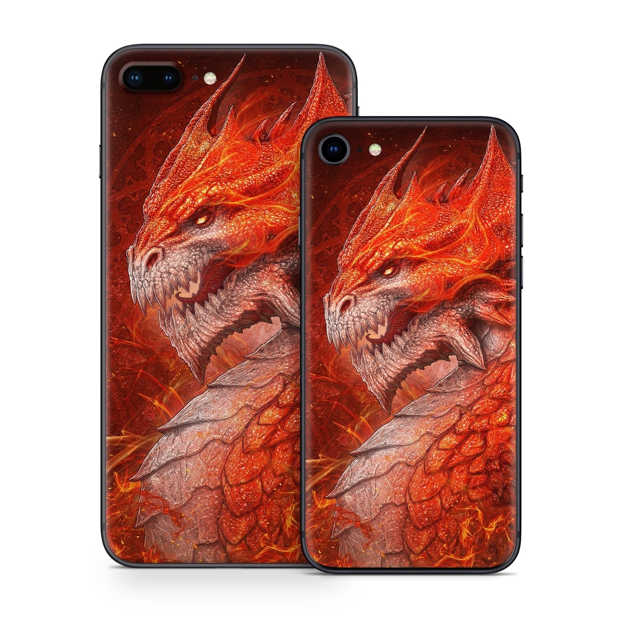 iPhone 8 Series Skin design of Fictional character, Cg artwork, Illustration, Art, Demon, Geological phenomenon, Mythical creature, Dragon, Cryptid, with red, orange, yellow colors