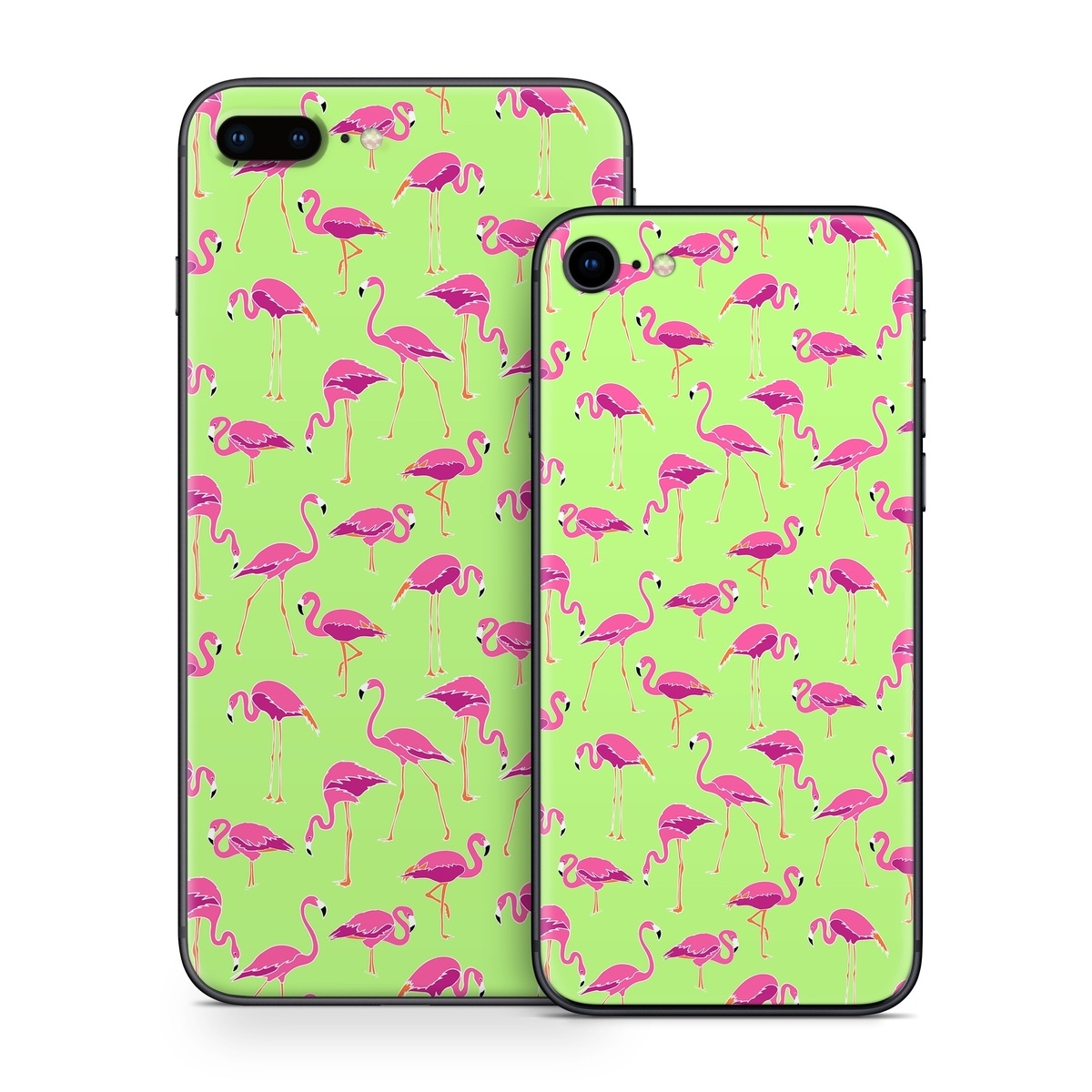 iPhone 8 Series Skin design of Pink, Green, Red, Pattern, Wrapping paper, Textile, Design, Flamingo, Line, with pink, green colors