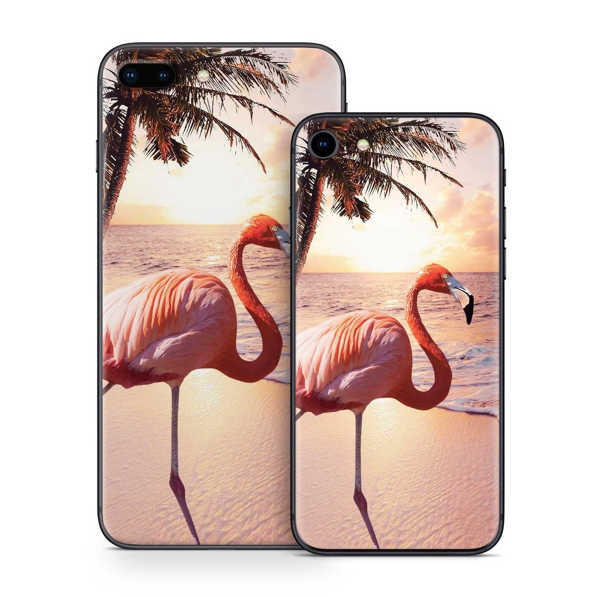 iPhone 8 Series Skin design of Flamingo, Greater flamingo, Bird, Water bird, Pink, Wildlife, Sky, Tree, Organism, Beak, with pink, blue, green, yellow, white, orange, black colors