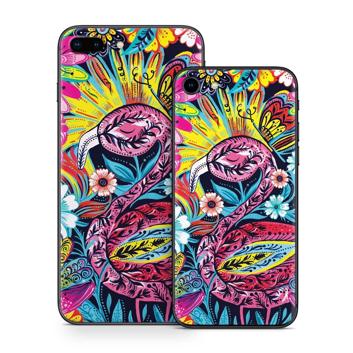 iPhone 8 Series Skin design of Psychedelic art, Pattern, Visual arts, Art, Design, Textile, Illustration, Plant, Graphic design, Drawing, with pink, yellow, black, blue, white colors