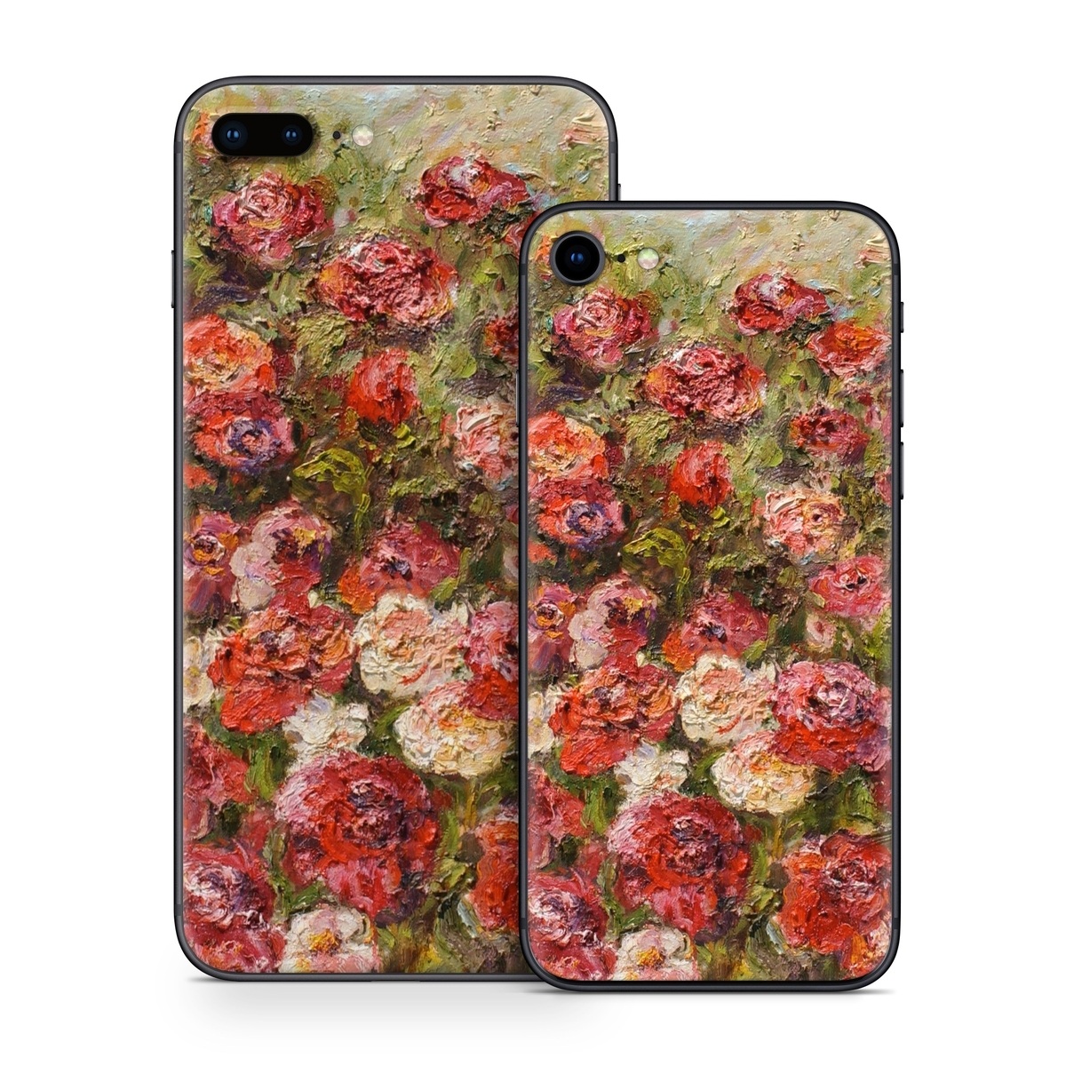 iPhone 8 Series Skin design of Flower, Garden roses, Rose, Plant, Floribunda, Flowering plant, Rosa × centifolia, Rose family, Botany, Petal, with red, black, green, gray colors